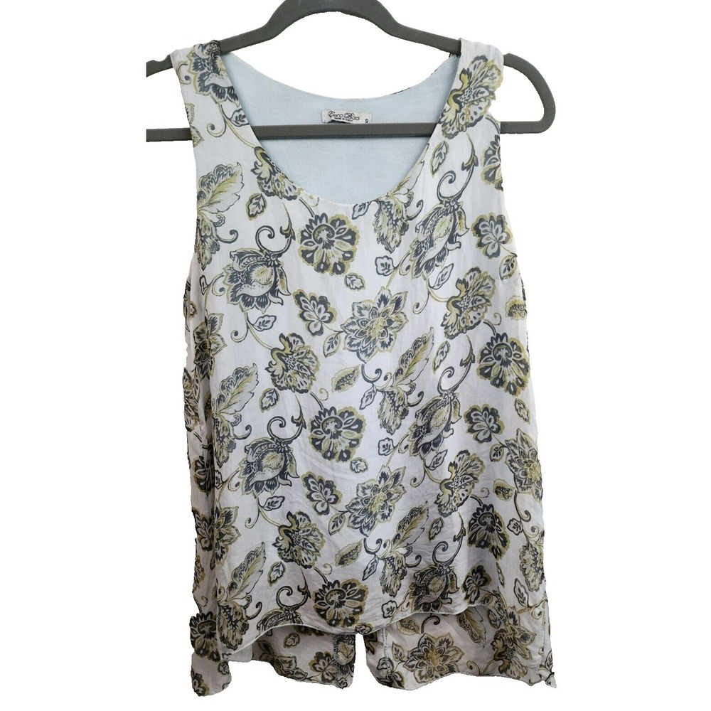 Elena Baldi Top Womens Small Baby Blue Floral Silk Slit Back Fairy Cottagecore